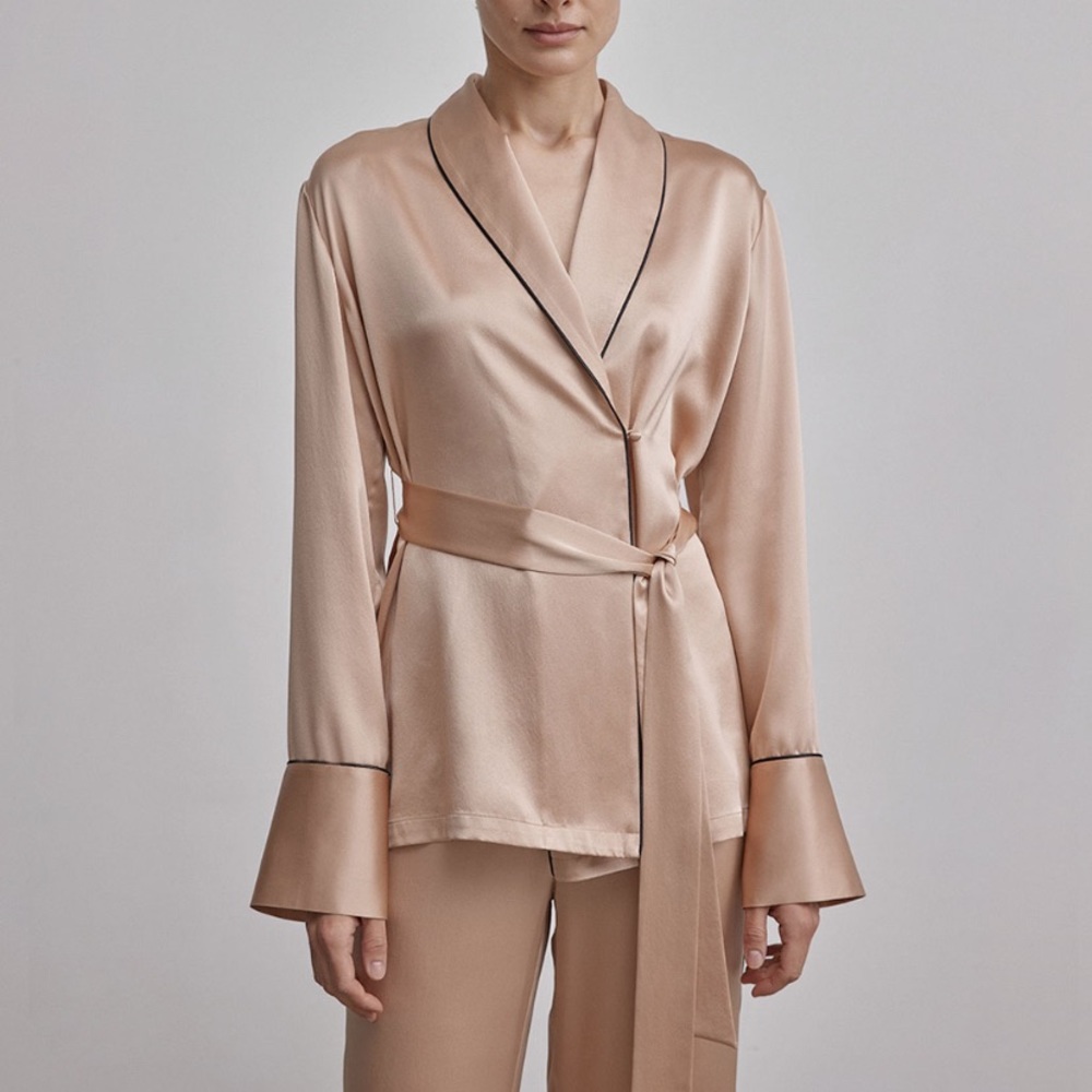 SILK MAISON SHAWL COLLAR SILK PAJAMA SHIRT